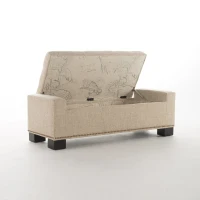 Storage Ottoman with Studs, Hinged Lid, Tufted Top, and Birch Legs, 50.85" L x 19.5" W x 17" H, Wheat(m-6)