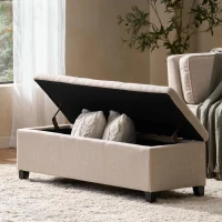 Storage Ottoman with Contemporary Design, Upholstered Seating, Versatile Storage Bench, 51.25" L x 17.5" W x 16.25" H, Light beige(m-4)