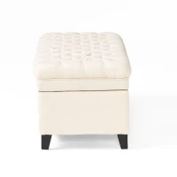Storage Ottoman with Birch Legs, Hand-Tufted Fabric, 50" L x 20.5" W x 18.25" H, Spot Clean, Beige(m-10)