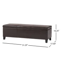 Faux Leather Storage Ottoman Bench, Solid Wood Construction, Versatile Seating and Storage, 51.25" L x 17.5" W x 16.25" H, Brown(m-3)