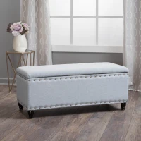 Fabric Storage Ottoman Bench with Solid Wood Construction, Versatile Seating and Storage, 42" L x 18.25" W x 18.25" H, Light Grey(m-5)
