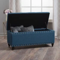 Fabric Storage Ottoman Bench with Solid Wood Construction, Versatile Seating and Storage, 42" L x 18.25" W x 18.25" H, Navy Blue(m-6)
