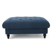 Tufted Ottoman with Upholstered Polyester Blend, Button Tufting, Turned Feet, 40.5" x 40.5" x 16.9", Navy Blue(m-10)
