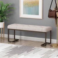 Stylish Bedroom Bench with Padded Seat Cushion, Upturned Wide U Shape, Light Assembly Required, 44.75" L x 15" W x 18.25" H, Beige(m-1)