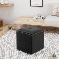 Stylish Ottoman with Cushioned Top, Sturdy Frame, and Space-Saving Design, 16.5" L x 16.5" W x 17" H, Black(m-4)