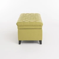 Storage Ottoman with Birch Legs, Hand-Tufted Fabric, 50" L x 20.5" W x 18.25" H, Spot Clean, Green(m-10)