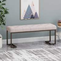 Stylish Bedroom Bench with Padded Seat Cushion, Upturned Wide U Shape, Light Assembly Required, 44.75" L x 15" W x 18.25" H, Beige(m-4)