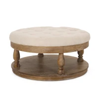 Vinsetto Round Ottoman with Cushioned Top, Sturdy Frame, and Space-Saving Design, 40" L x 40" W x 20" H, Beige(m-2)