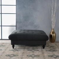 Tufted Ottoman with Upholstered Polyester Blend, Button Tufting, Turned Feet, 40.5" x 40.5" x 16.9", Dark Gray(m-4)