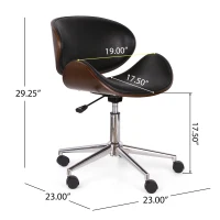 Vinsetto Mid-Century Modern Office Chair, Faux Leather Upholstery, Bentwood Design, Adjustable Height with Swivel, Rolling Casters, 23"x23"x29.25", Black+Dark Walnut(m-3)