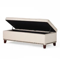 Storage Ottoman with Tufted Waffle Stitching, Nailhead Trim, Contemporary Design, and Ample Storage Space, 50.85" L x 19.65" W x 15.75" H, Beige(m-9)
