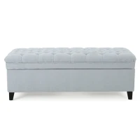 Storage Ottoman with Birch Legs, Hand-Tufted Fabric, 50" L x 20.5" W x 18.25" H, Spot Clean, Light Blue Gray(m-2)