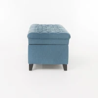 Storage Ottoman with Birch Legs, Hand-Tufted Fabric, 50" L x 20.5" W x 18.25" H, Spot Clean, Blue(m-12)
