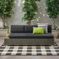 Outdoor Wicker 3-Seater Sofa with Built-In Side Table, Water-Resistant Cushions, Rust-Proof Aluminum Frame, 75.5" L x 29.75" W x 25.5" H, Black+Gray(m-4)