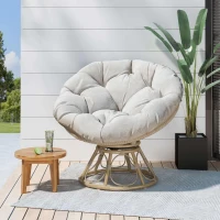 Outdoor Wicker Lounge Chair with Swivel Function, Faux Rattan Frame, Polyester Cushion, 35.25" L x 31.75" W x 29.75" H, Beige+Light Brown(m-4)