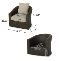 Vinsetto Swivel Club Chair with Hand-Crafted Wicker and Aluminum, Weather-Resistant Polyester Cushions, No Assembly Required, 32.5" L x 31.25" W x 31" H, Brown(m-3)