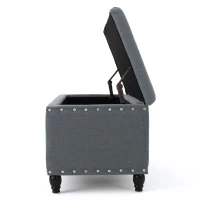 Fabric Storage Ottoman Bench with Solid Wood Construction, Versatile Seating and Storage, 42" L x 18.25" W x 18.25" H, Charcoal(m-9)