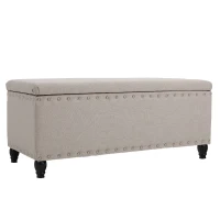 Fabric Storage Ottoman Bench with Solid Wood Construction, Versatile Seating and Storage, 42" L x 18.25" W x 18.25" H, Wheat(m-2)