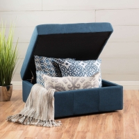 Storage Ottoman with Tufted Waffle Stitch, Navy Blue