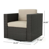 Outdoor Wicker Club Chair with Water Resistant Cushions, Swivel Chair, 33.5" L x 31.5" W x 27.75" H, Brown+Beige(m-3)