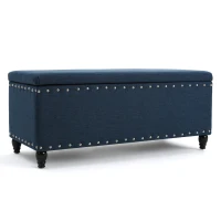 Fabric Storage Ottoman Bench with Solid Wood Construction, Versatile Seating and Storage, 42" L x 18.25" W x 18.25" H, Navy Blue(m-2)