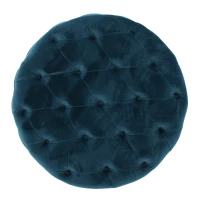 Modern Glam Round Velvet Ottoman with Cushioned Top, Sturdy Frame, and Space-Saving Design, 29.5" L x 29.5" W x 18" H, Teal(m-5)
