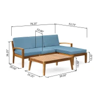 Transitional L-Shaped Patio Furniture Set, Acacia Wood Frame with Water-Resistant Cushions and Slat Panel Design, 27" L x 29.5" W x 26.25" H, Blue(m-3)