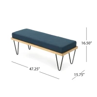 Stylish Bedroom Bench with Padded Seat Cushion, Upturned Wide U Shape, Light Assembly Required, 47.25" L x 15.75" W x 16.5" H, Navy Blue(m-3)