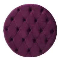 Modern Glam Round Velvet Ottoman with Cushioned Top, Sturdy Frame, and Space-Saving Design, 29.5" L x 29.5" W x 18" H, Fuchsia(m-5)