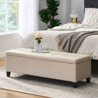 Storage Ottoman with Contemporary Design, Upholstered Seating, Versatile Storage Bench, 51.25" L x 17.5" W x 16.25" H, Light beige(m-1)