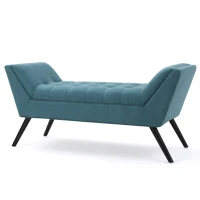 Stylish Bedroom Bench with Padded Seat Cushion, Upturned Wide U Shape, Light Assembly Required, 52" x 19.5" x 23.5", Teal(m-2)