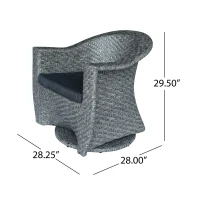 Modern Wicker Patio Chair with Water-Resistant Cushions, Swivel Chair, No Assembly Required, 28.25" x 28" x 29.5", Gray+Black(m-3)
