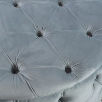 Modern Glam Round Velvet Ottoman with Cushioned Top, Sturdy Frame, and Space-Saving Design, 29.5" L x 29.5" W x 18" H, Light Gray(m-6)