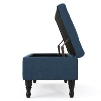 Storage Ottoman with Tufted Top and Dark Wooden Legs, Multi-Functional Suede Upholstery, 40.75" L x 19.25" W x 17.25" H, Navy Blue(m-6)