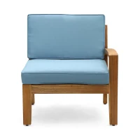 Transitional L-Shaped Patio Furniture Set, Acacia Wood Frame with Water-Resistant Cushions and Slat Panel Design, 27" L x 29.5" W x 26.25" H, Blue(m-13)