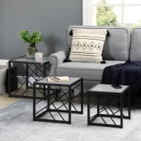 HOMCOM Nest of Tables Set of 3, Square Coffee Table Set with Metal Frame for Living Room, Bedroom, Grey(m-7)