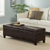 Faux Leather Storage Ottoman Bench, Solid Wood Construction, Versatile Seating and Storage, 51.25" L x 17.5" W x 16.25" H, Brown(m-1)