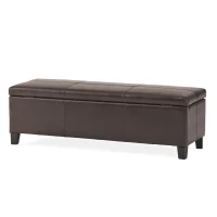 Faux Leather Storage Ottoman Bench, Solid Wood Construction, Versatile Seating and Storage, 51.25" L x 17.5" W x 16.25" H, Brown(m-2)