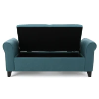Contemporary Upholstered Ottoman with Rolled Arms and Pressure Hinges, Armed Storage Bench, Ideal for Small Spaces, 50" L x 19.75" W x 20.5" H, Teal(m-5)
