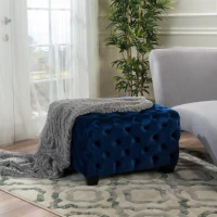 Velvet Ottoman with Cushioned Top, Sturdy Frame, and Space-Saving Design, 29" L x 29" W x 18.25" H, Navy Blue(m-4)