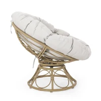 Outdoor Wicker Lounge Chair with Swivel Function, Faux Rattan Frame, Polyester Cushion, 35.25" L x 31.75" W x 29.75" H, Beige+Light Brown(m-9)