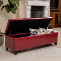 Storage Ottoman with Contemporary Design, Upholstered Seating, Versatile Storage Bench, 51.25" L x 17.5" W x 16.25" H, Red(m-4)