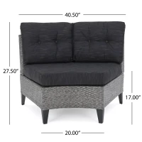 Single Sofa Set of 2, Polyethylene Rattan Wicker, Iron Frame, Water Resistant Cushions, Easy to Assemble, 40.5"x29.25"x27.5", Black+Gray(m-3)