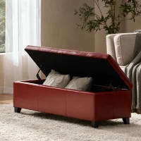 Storage Ottoman with Contemporary Design, Upholstered Seating, Versatile Storage Bench, 51.25" L x 17.5" W x 16.25" H, Red(m-5)