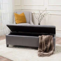 Storage Ottoman with Cushioned Top, Sturdy Frame, and Space-Saving Design, 51" L x 17.25" W x 16.5" H, Gray(m-5)