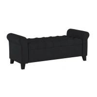 Contemporary Upholstered Ottoman with Rolled Arms and Pressure Hinges, Armed Storage Bench, Ideal for Small Spaces, 50" L x 19.5" W x 20.5" H, Dark Gray(m-2)