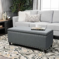 Fabric Storage Ottoman Bench with Solid Wood Construction, Versatile Seating and Storage, 42" L x 18.25" W x 18.25" H, Charcoal(m-1)