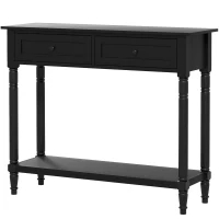 HOMCOM Hallway Console Table, Modern Entryway Table with 2 Drawers, Storage Shelf, Turned Legs for Living Room, Bedroom, Black(m-2)