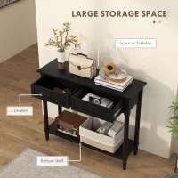 HOMCOM Hallway Console Table, Modern Entryway Table with 2 Drawers, Storage Shelf, Turned Legs for Living Room, Bedroom, Black(m-5)