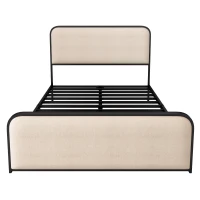 Vinsetto Modern Full Size Metal Bed Frame with Curved Upholstered Headboard and Footboard, Under Bed Storage, Heavy Duty Metal Slats, Beige(m-7)